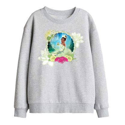 Athletic Heather - Front - The Princess and the Frog Childrens-Kids Floral Bayou Beauty Tiana Sweatshirt