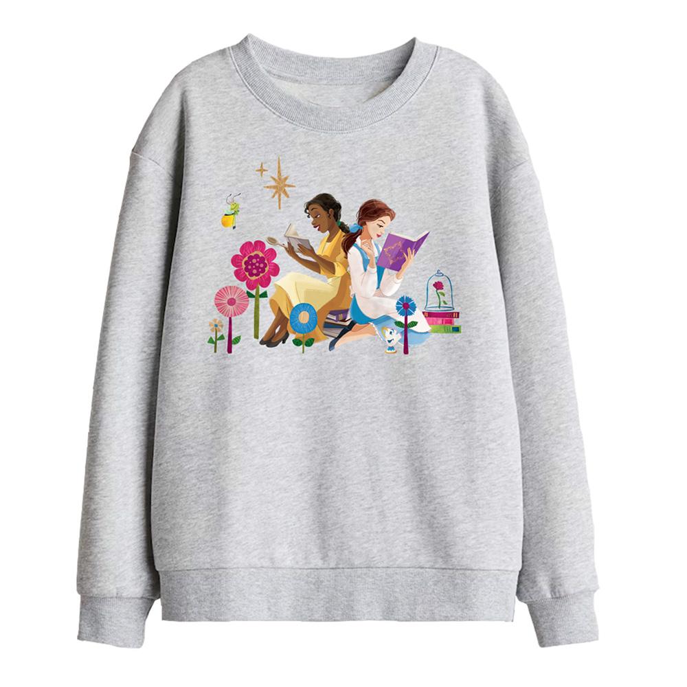 Athletic Heather - Front - Disney Princess Childrens-Kids Love To Read Tiana & Belle Sweatshirt