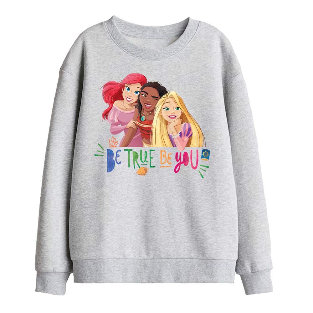 Athletic Heather - Front - Disney Princess Childrens-Kids Be True, Be You Ariel Moana Rapunzel Sweatshirt