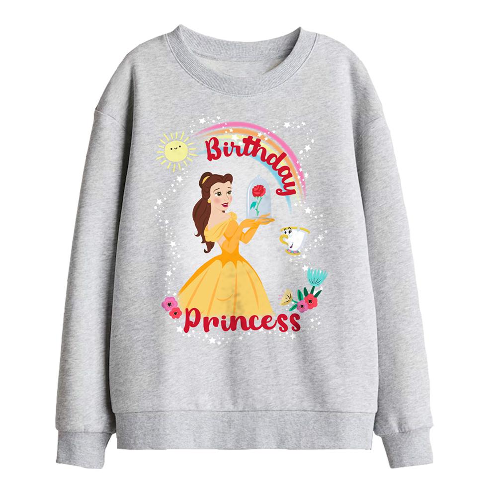 Athletic Heather - Front - Beauty And The Beast Childrens-Kids Birthday Princess Belle Chip Sweatshirt