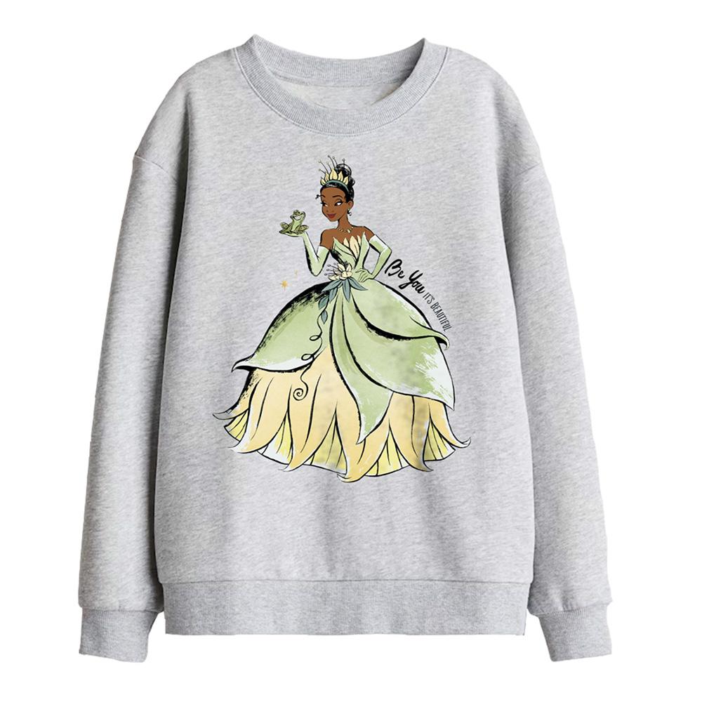 Athletic Heather - Front - The Princess and the Frog Childrens-Kids Be You It´s Beautiful Tiana Sweatshirt