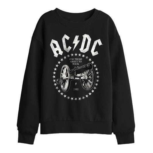 Black - Front - AC-DC Childrens-Kids About To Rock Cannon Sweatshirt