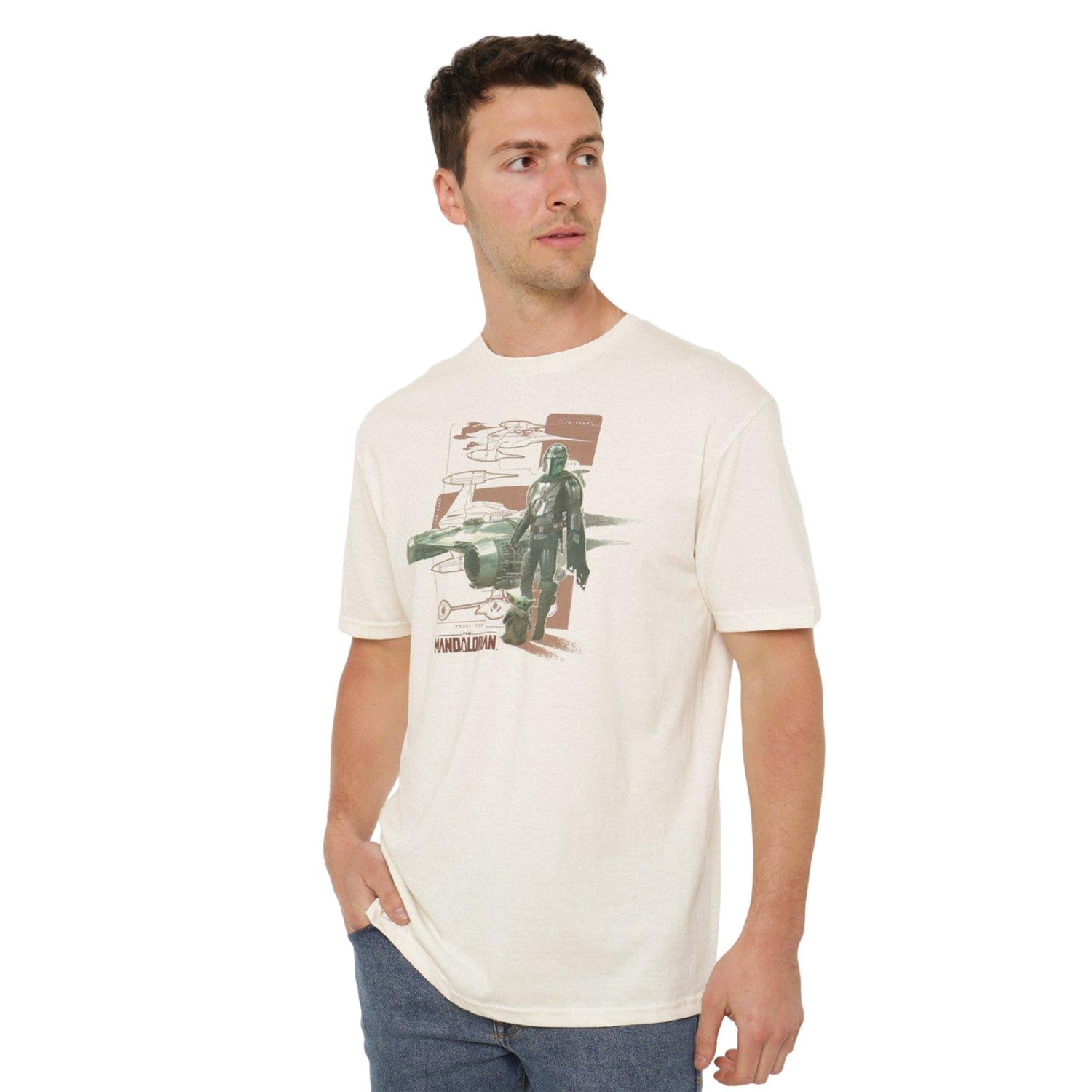 Natural - Side - Star Wars Mandalorian Mens Star Fighter T-Shirt