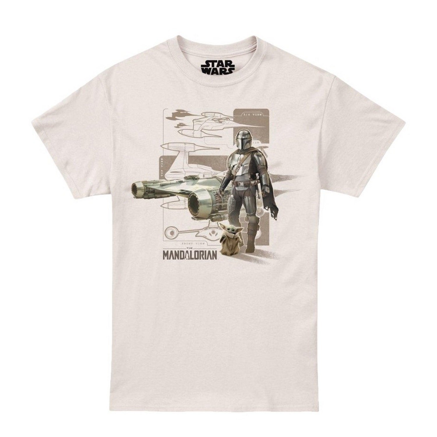 Natural - Front - Star Wars Mandalorian Mens Star Fighter T-Shirt