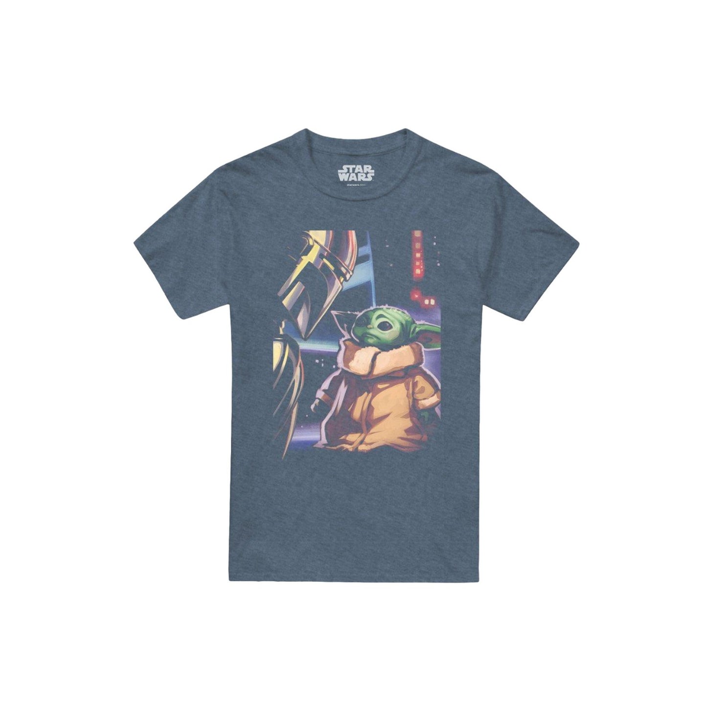 Heather Navy - Front - Star Wars The Mandalorian Mens Heather Grogu T-Shirt