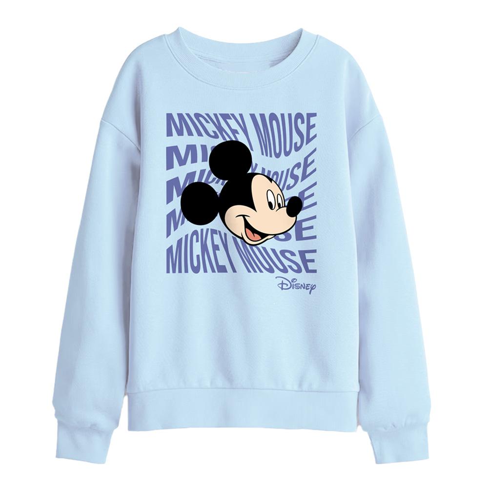 Light Blue - Front - Disney Childrens-Kids Mickey Text Head Sweatshirt