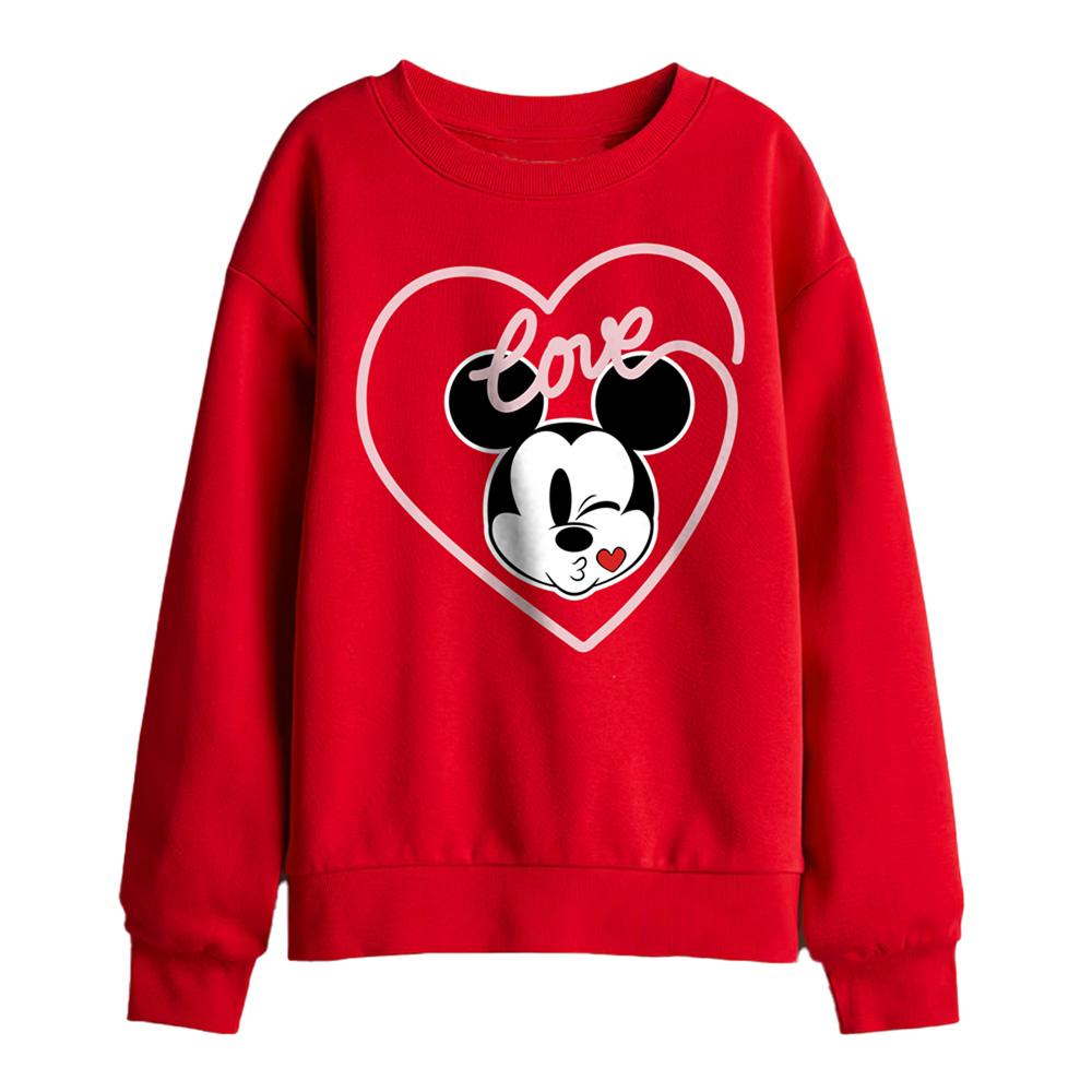Red - Front - Disney Childrens-Kids Love Mickey Kiss Sweatshirt
