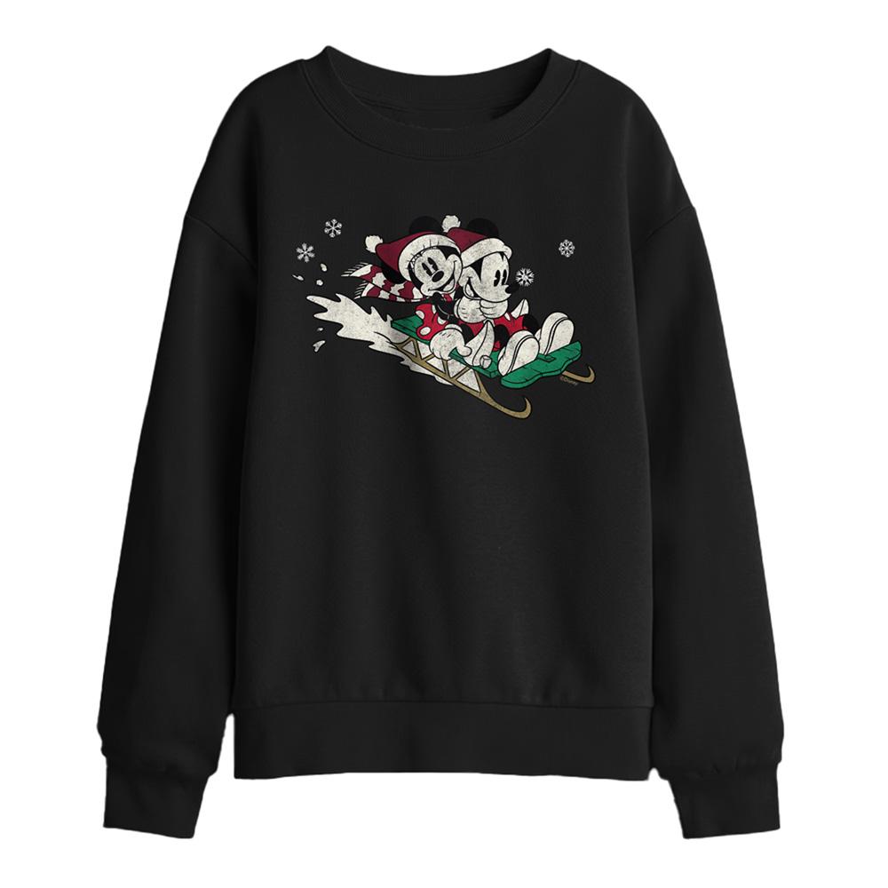 Black - Front - Disney Childrens-Kids Sledding For Christmas Mickey & Minnie Mouse Sweatshirt