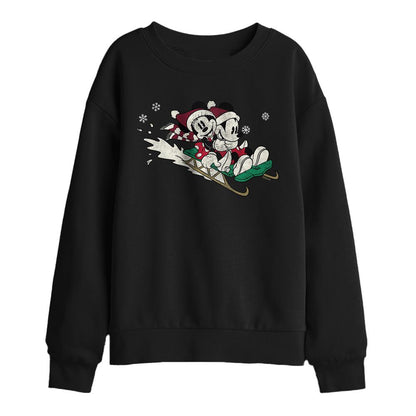 Black - Front - Disney Childrens-Kids Sledding For Christmas Mickey & Minnie Mouse Sweatshirt