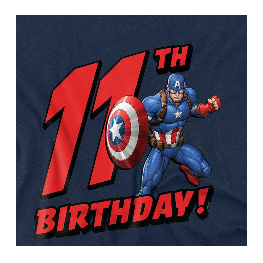 Navy - Side - Captain America Childrens-Kids 11th Birthday Sweatshirt