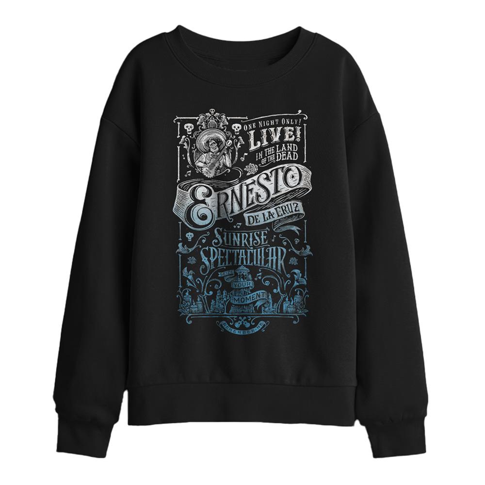 Black - Front - Coco Childrens-Kids Sunrise Spectacular Ernesto de la Cruz Poster Sweatshirt