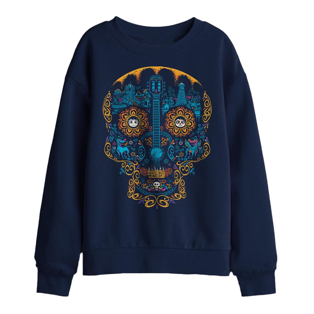 Navy - Front - Coco Childrens-Kids Miguel Dante Skull Day Of The Dead Sweatshirt
