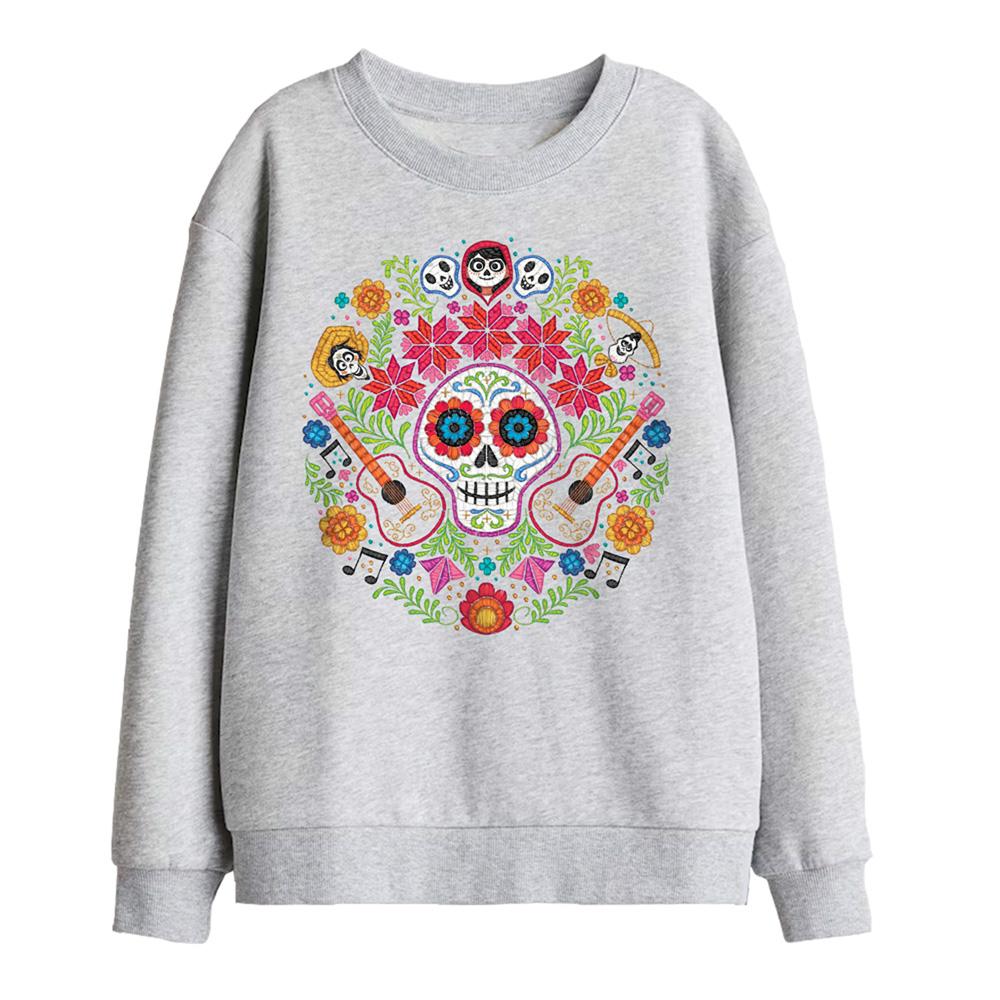 Athletic Heather - Front - Coco Childrens-Kids Ernesto Miguel Hector Patch Day Of The Dead Sweatshirt