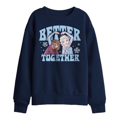 Navy - Front - Frozen Childrens-Kids Elsa & Anna Sweatshirt