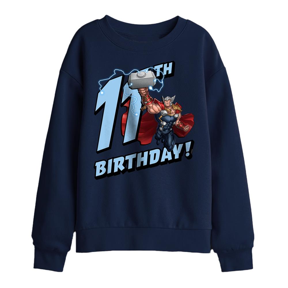 Navy - Front - Thor Childrens-Kids 11th Birthday Sweatshirt
