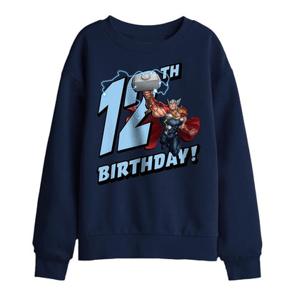 Navy - Front - Thor Childrens-Kids 12th Birthday Sweatshirt