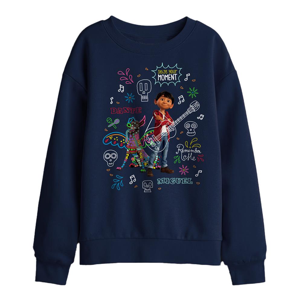 Navy - Front - Coco Childrens-Kids Movie Quotes And Colorful Doodles Miguel Dante Sweatshirt