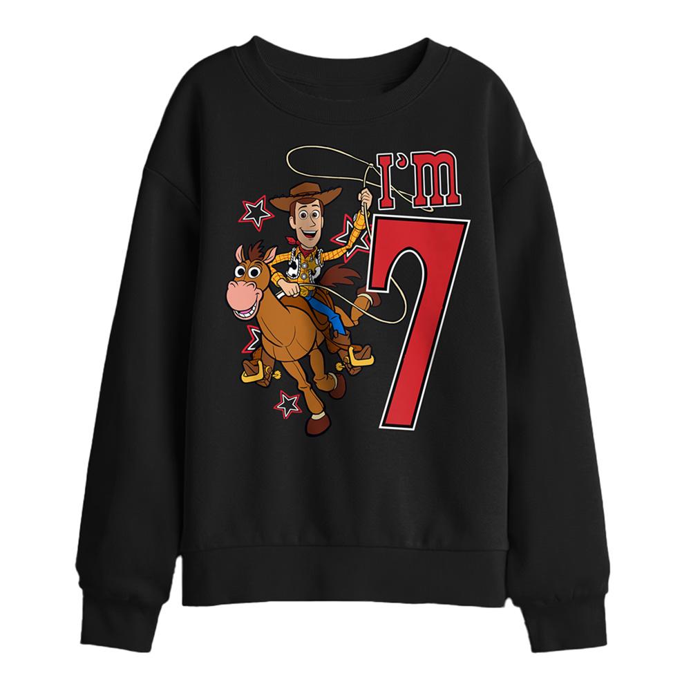 Black - Front - Toy Story Childrens-Kids I´m 7 Woody Birthday Sweatshirt
