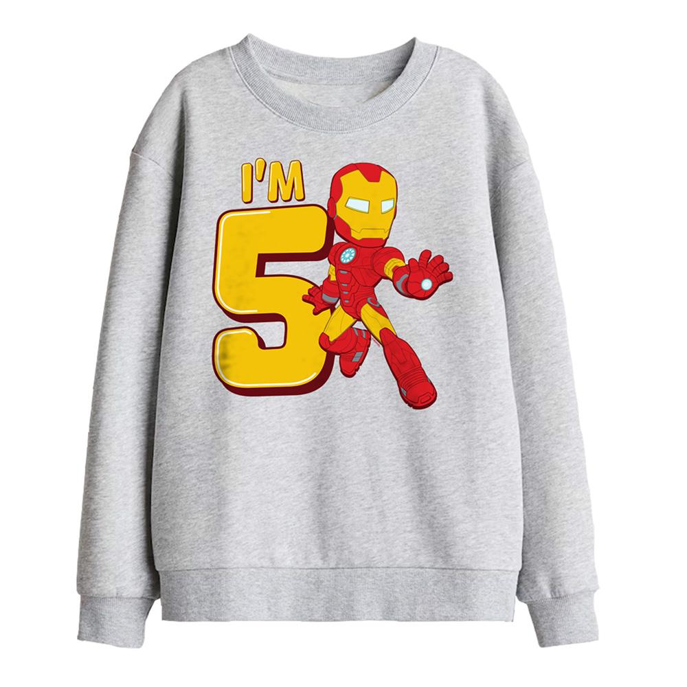 Athletic Heather - Front - Iron Man Childrens-Kids Cute 5th Birthday Sweatshirt