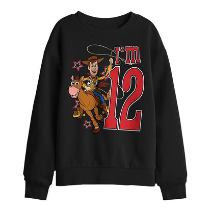 Black - Front - Toy Story Childrens-Kids I´m 12 Woody Birthday Sweatshirt