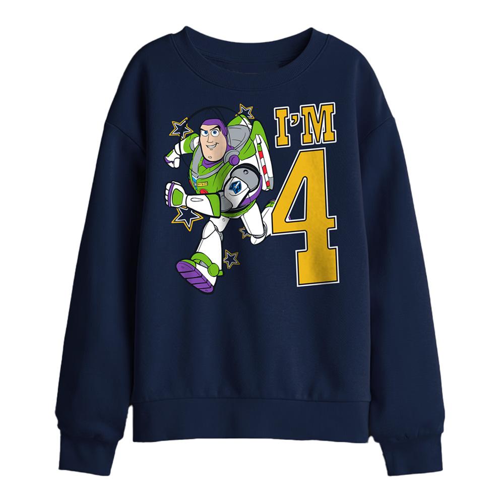 Navy - Front - Toy Story Childrens-Kids I´m 4 Buzz Lightyear Birthday Sweatshirt