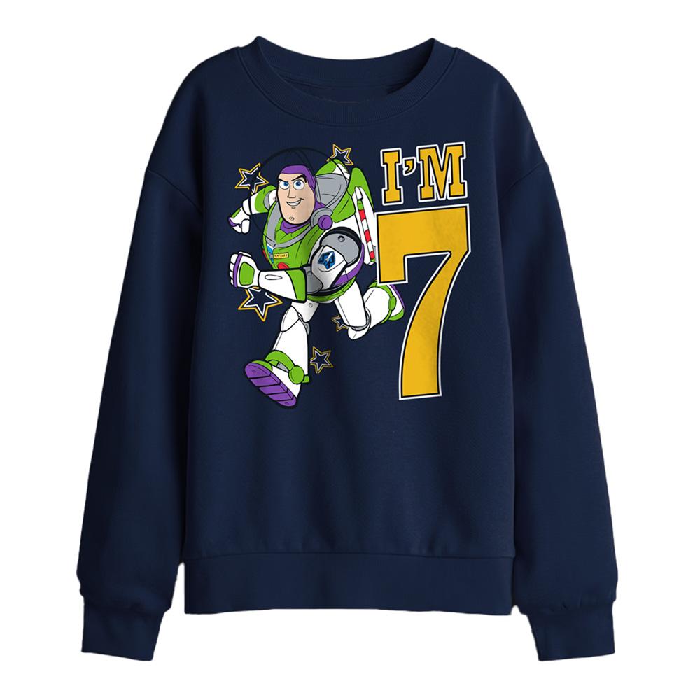 Navy - Front - Toy Story Childrens-Kids I´m 7 Buzz Lightyear Birthday Sweatshirt