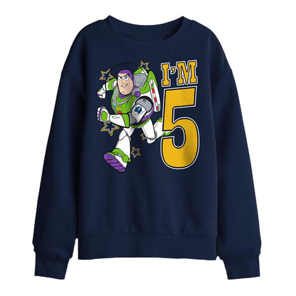 Navy - Front - Toy Story Childrens-Kids I´m 5 Buzz Lightyear Birthday Sweatshirt