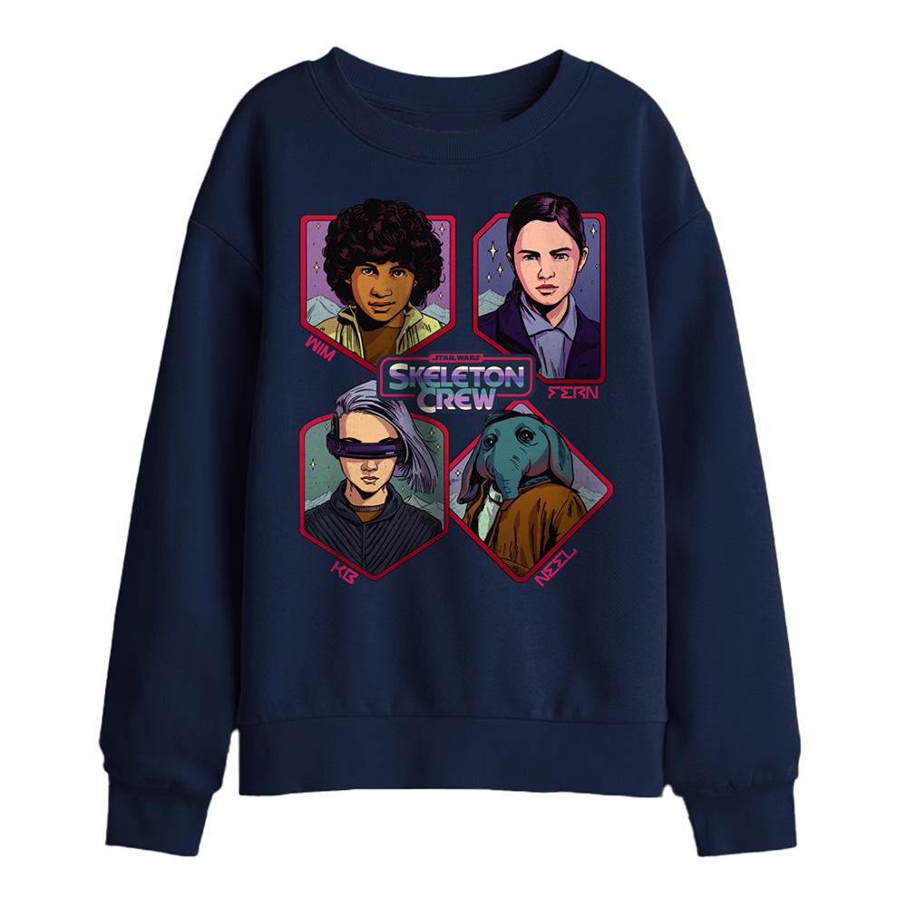 Navy - Front - Star Wars: Skeleton Crew Childrens-Kids Badge Sweatshirt