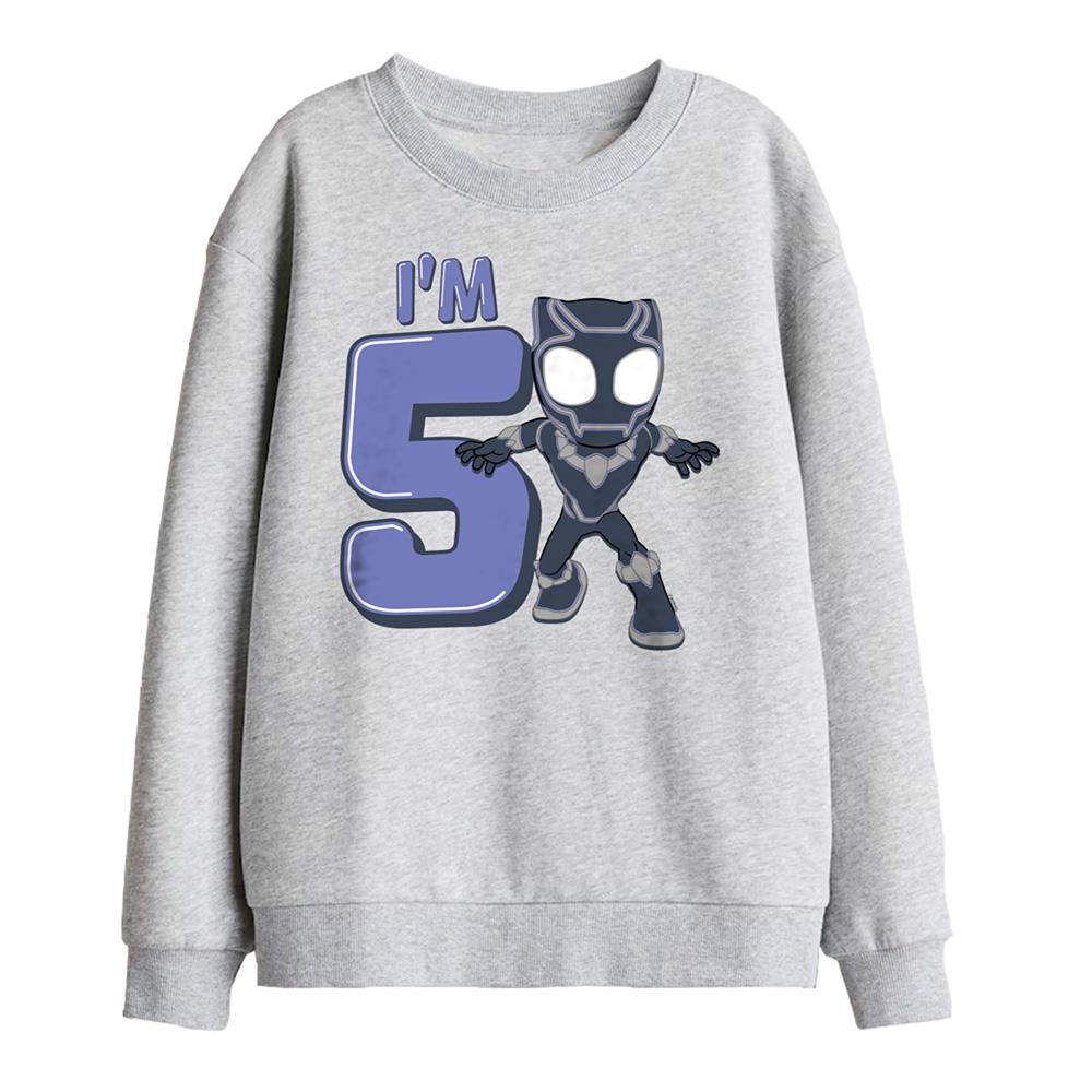 Athletic Heather - Front - Black Panther Childrens-Kids Cute 5th Birthday Sweatshirt