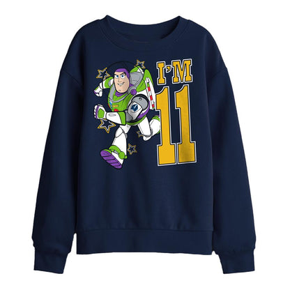Navy - Front - Toy Story Childrens-Kids I´m 11 Buzz Lightyear Birthday Sweatshirt