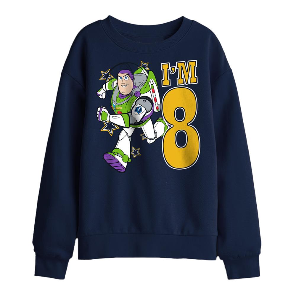 Navy - Front - Toy Story Childrens-Kids I´m 8 Buzz Lightyear Birthday Sweatshirt