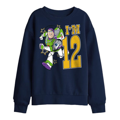 Navy - Front - Toy Story Childrens-Kids I´m 12 Buzz Lightyear Birthday Sweatshirt