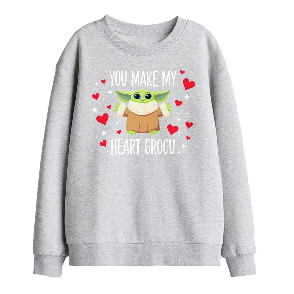 Athletic Heather - Front - Star Wars Childrens-Kids You Make My Heart Grogu Sweatshirt