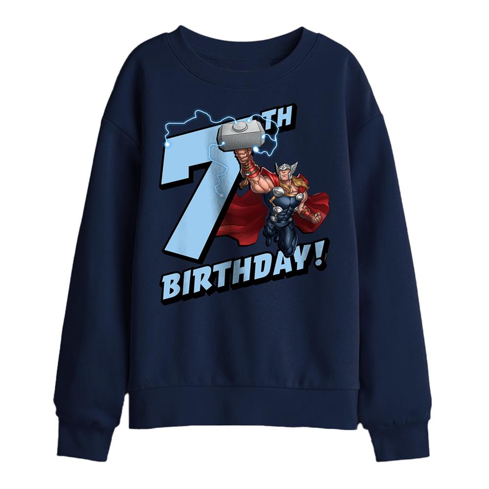 Navy - Front - Thor Childrens-Kids 7th Birthday Sweatshirt