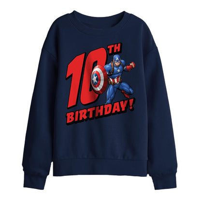 Navy - Front - Captain America Childrens-Kids 10th Birthday Sweatshirt