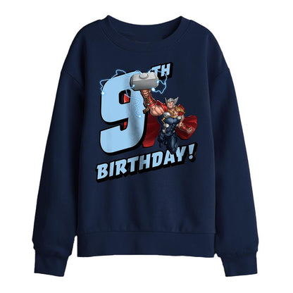 Navy - Front - Thor Childrens-Kids 9th Birthday Sweatshirt