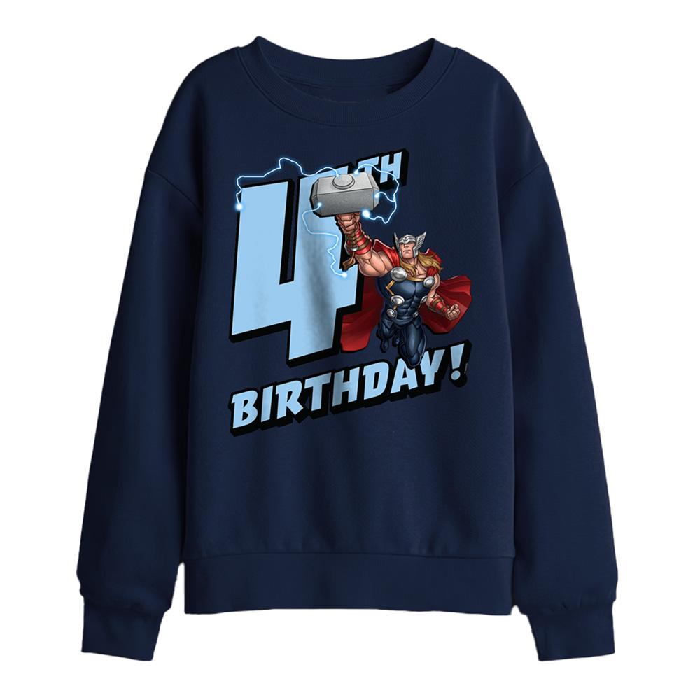 Navy - Front - Thor Childrens-Kids 4th Birthday Sweatshirt