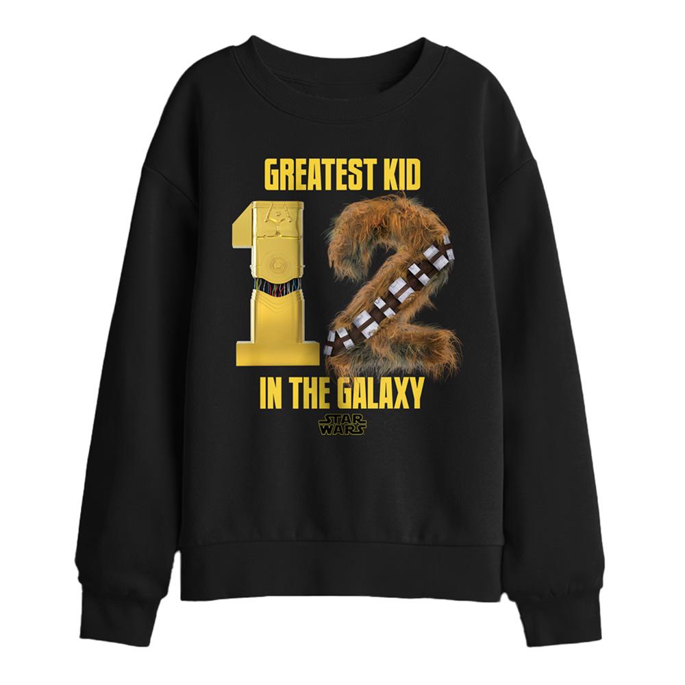 Black - Front - Star Wars Childrens-Kids Greatest Kid C3PO Chewbacca 12th Birthday Sweatshirt