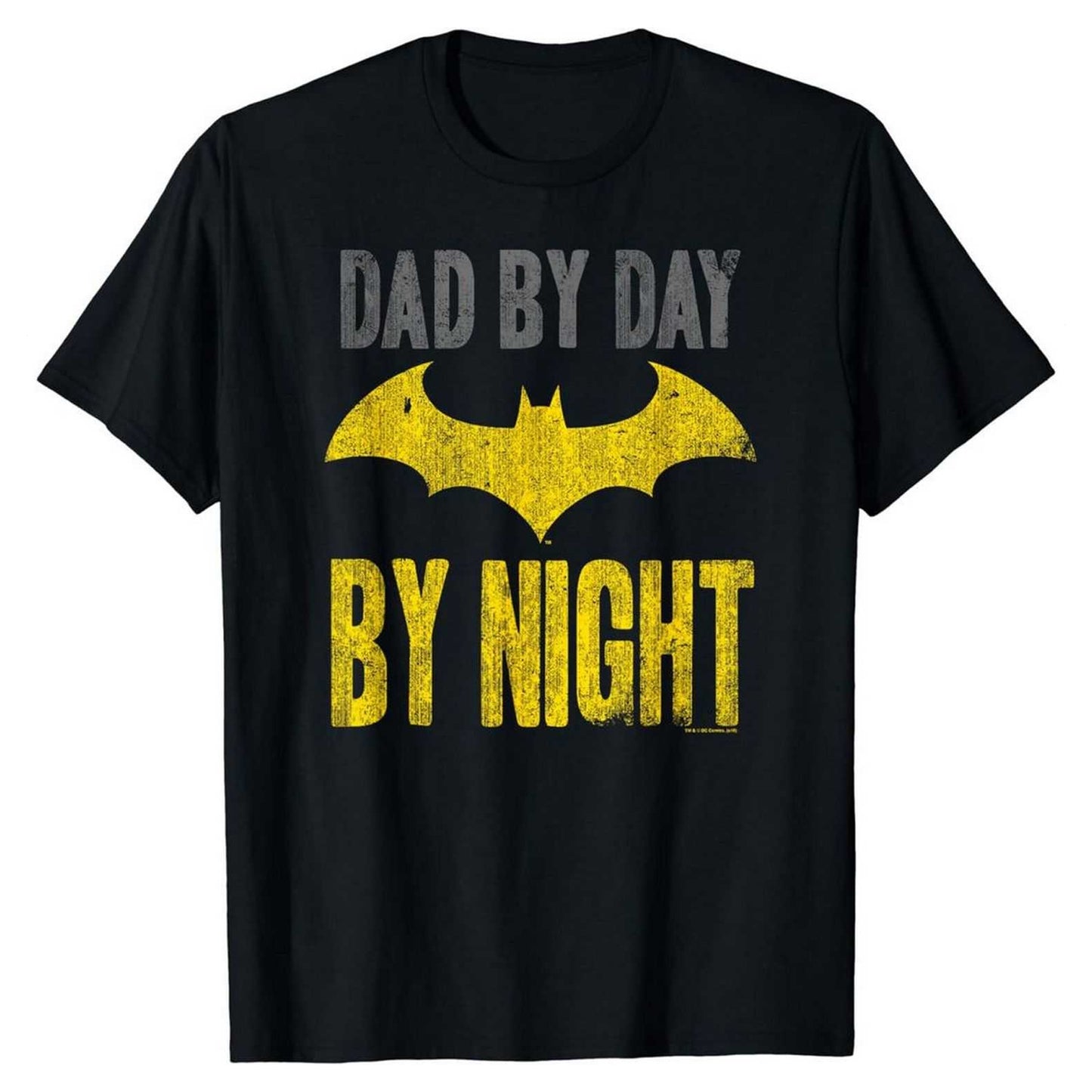 Black-Yellow - Front - Batman Mens Dad By Day T-Shirt