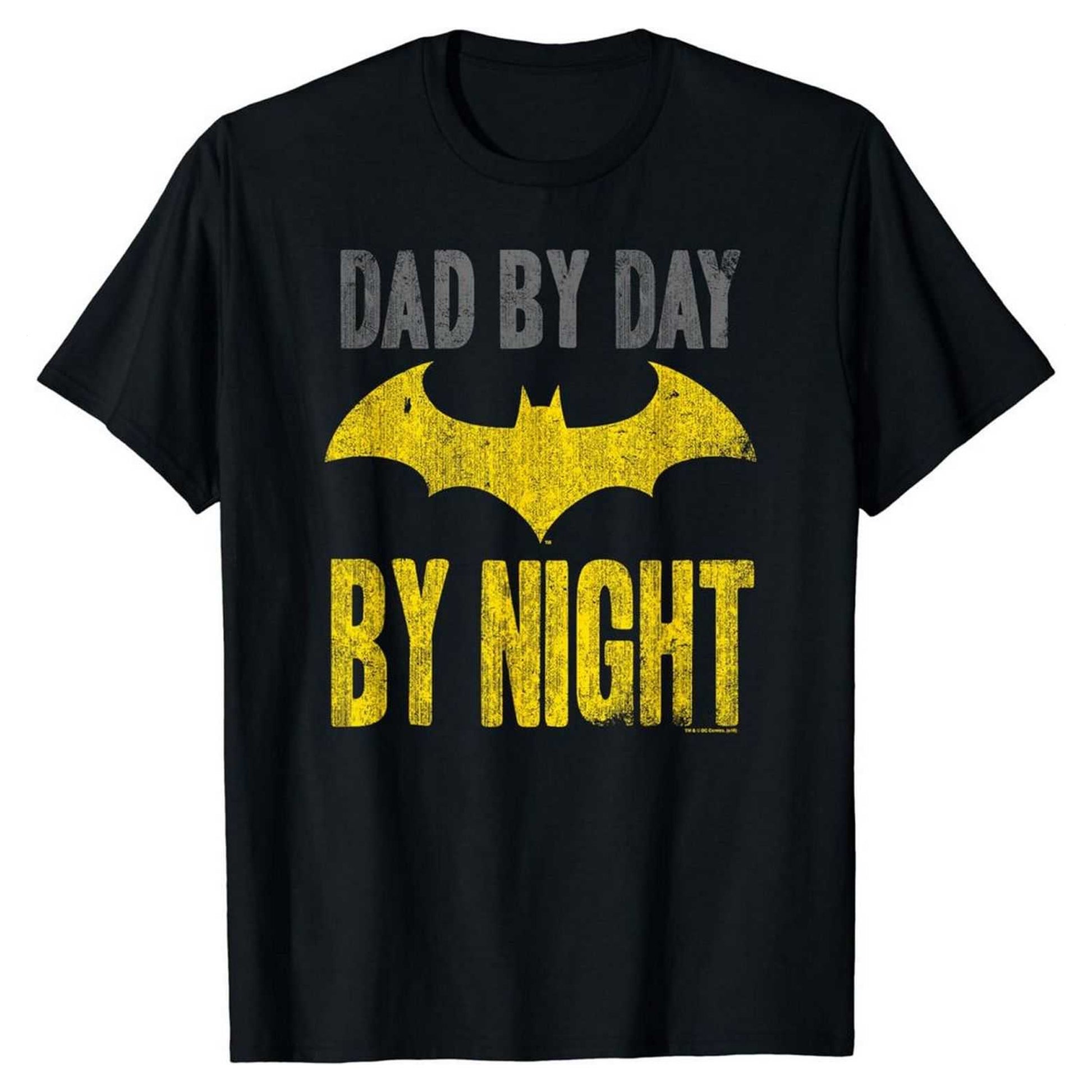 Black-Yellow - Front - Batman Mens Dad By Day T-Shirt