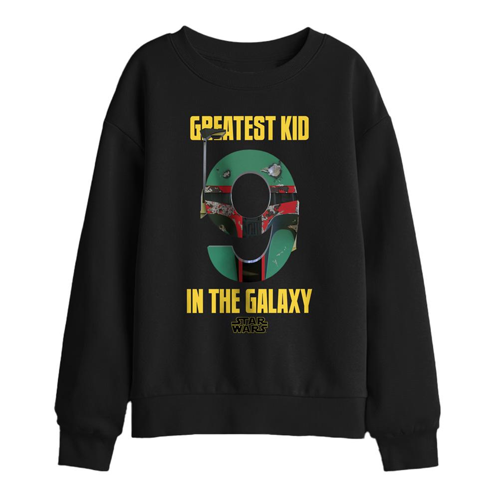 Black - Front - Star Wars Childrens-Kids Greatest Kid Boba Fett 9th Birthday Sweatshirt