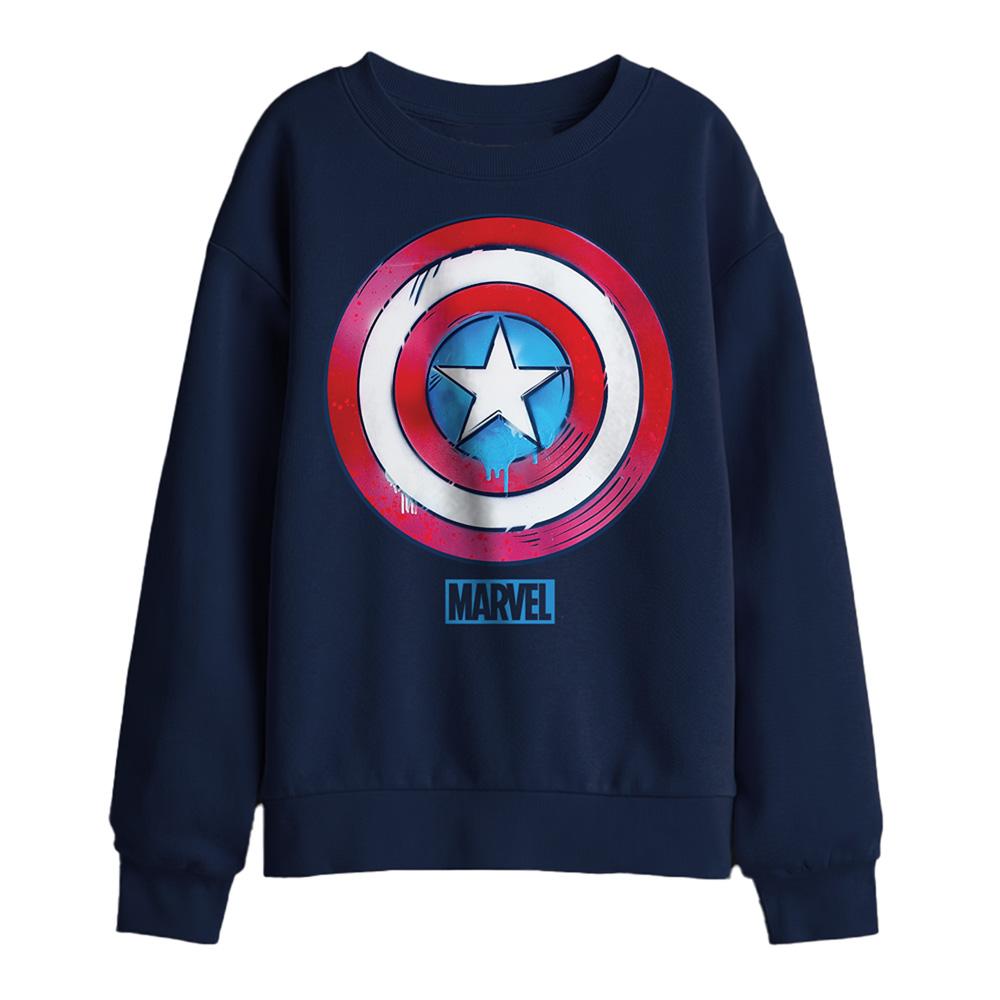 Navy - Front - Captain America Childrens-Kids Drip Shield Sweatshirt