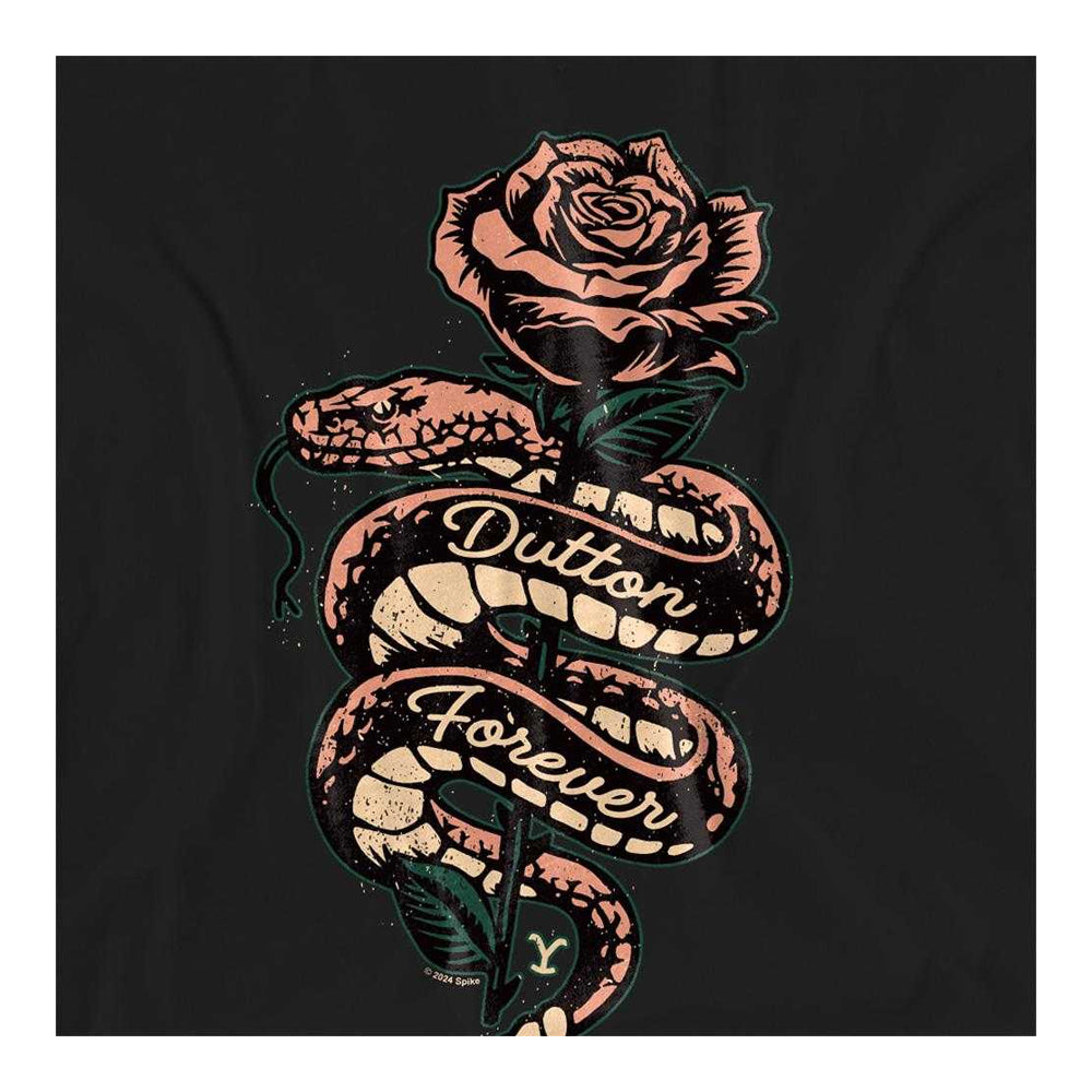 Black - Side - Yellowstone Womens-Ladies Beth Snake Rose T-Shirt