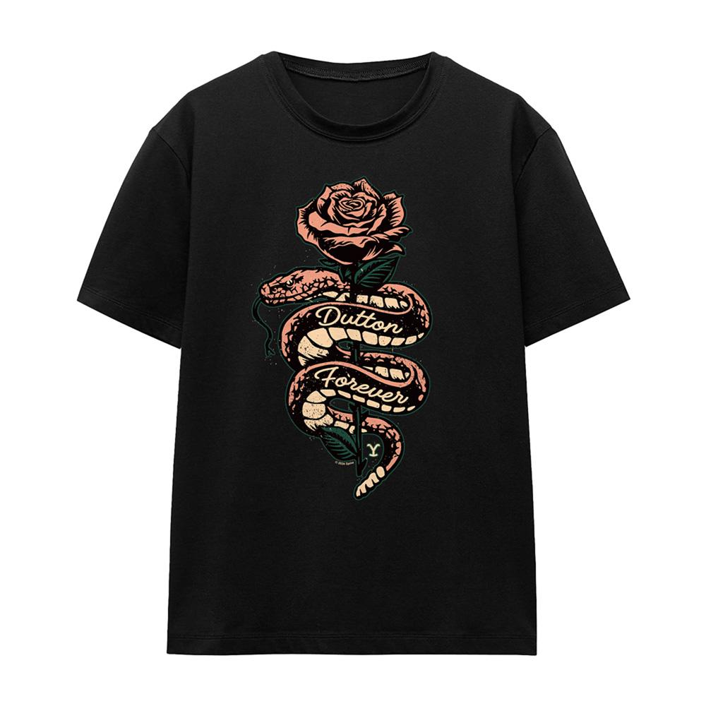 Black - Front - Yellowstone Womens-Ladies Beth Snake Rose T-Shirt