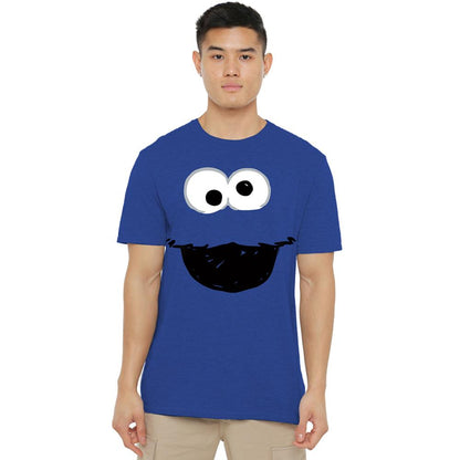 Royal Blue - Side - Sesame Street Unisex Adult Cookie Monster Crayon Heather T-Shirt