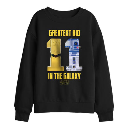 Black - Front - Star Wars Childrens-Kids Greatest Kid C3PO R2-D2 11th Birthday Sweatshirt