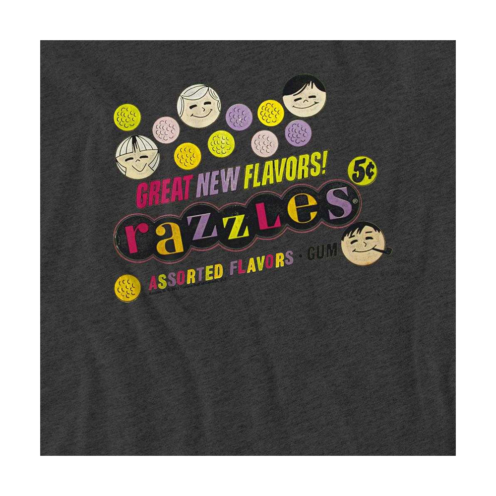 Charcoal - Pack Shot - Dubble Bubble Unisex Adult Razzles Retro Box Heather T-Shirt