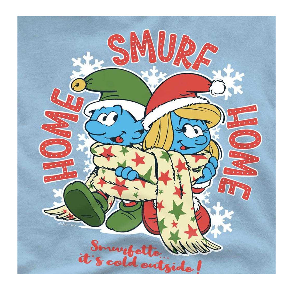 Light Blue - Side - The Smurfs Unisex Adult Home Smurf Home Christmas T-Shirt