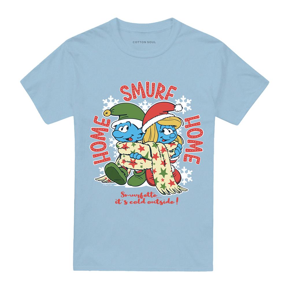 Light Blue - Front - The Smurfs Unisex Adult Home Smurf Home Christmas T-Shirt
