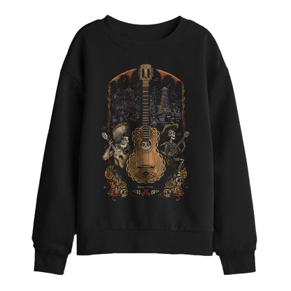 Black - Front - Coco Childrens-Kids Painted Poster With Guitar Ernesto Miguel Hector Sweatshirt